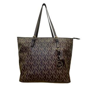 Michael Kors Women’s Brown Monogram Coated Gold-Tone Buckle Accents Tote Bag